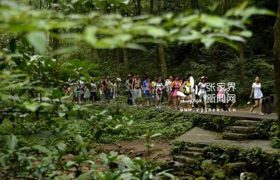 游客在張家界核心景區(qū)武陵源金鞭溪享受清涼（吳勇兵攝）.jpg