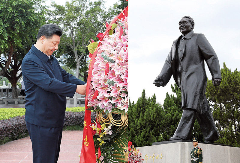 2020年10月14日，習(xí)近平總書記向深圳蓮花山公園鄧小平同志銅像敬獻(xiàn)花籃。